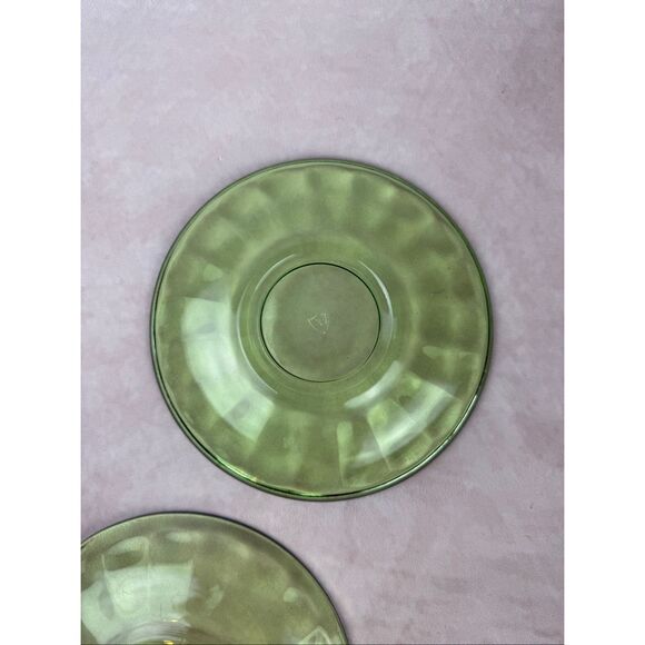 Vintage Federal Green Depression Uranium Glass Saucers Plates 5.5 Inch Set of 2 - Picture 10 of 10